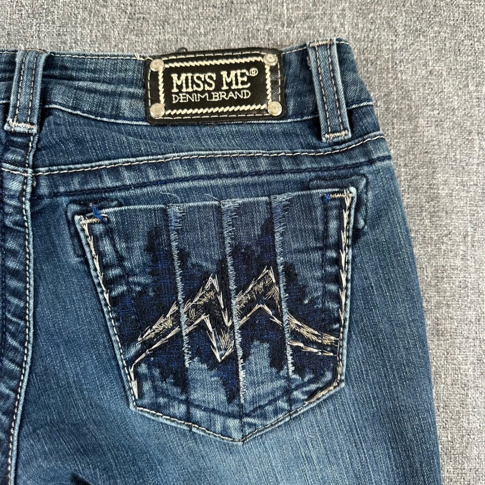Miss Me Jeans Women 28 JD1068B Bootcut Blue Embroidered Pocket Stretch